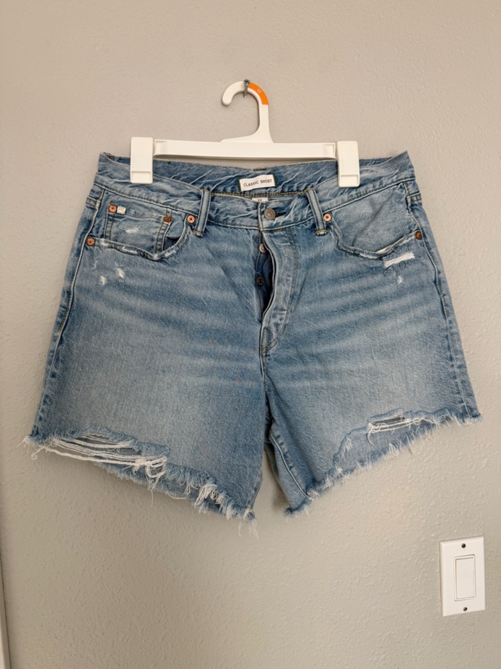 American Eagle Outfitters Light Blue Distressed Denim Shorts